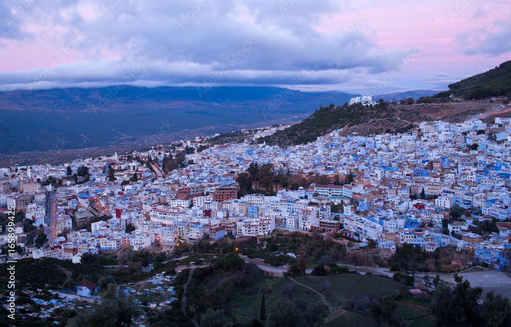 Medina of Chefchaouen city at sunset in Morocco, Africa
