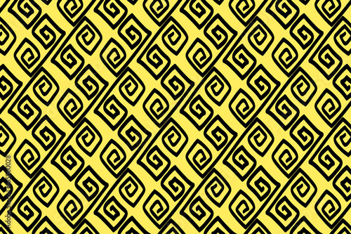 Yellow block swirl tribal pattern