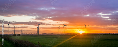 Conisholme Wind Farm in Lincolnshire at Sunset