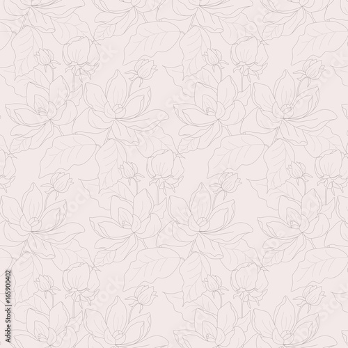 Сontour pattern with Rose on pink background 