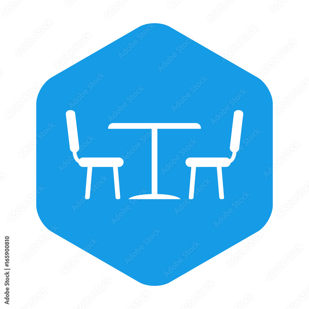 Icono plano comedor en hexagono azul Icono plano comedor en hexagono azul