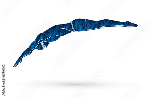 Man jumping into swimming pool designed using grunge brush graphic vector