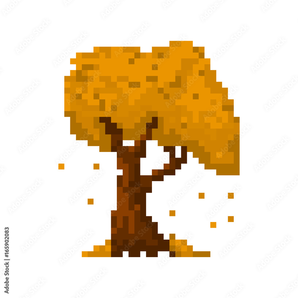 Pixel autumn yellow tree for games and applications Pixel autumn yellow tree for games and applications