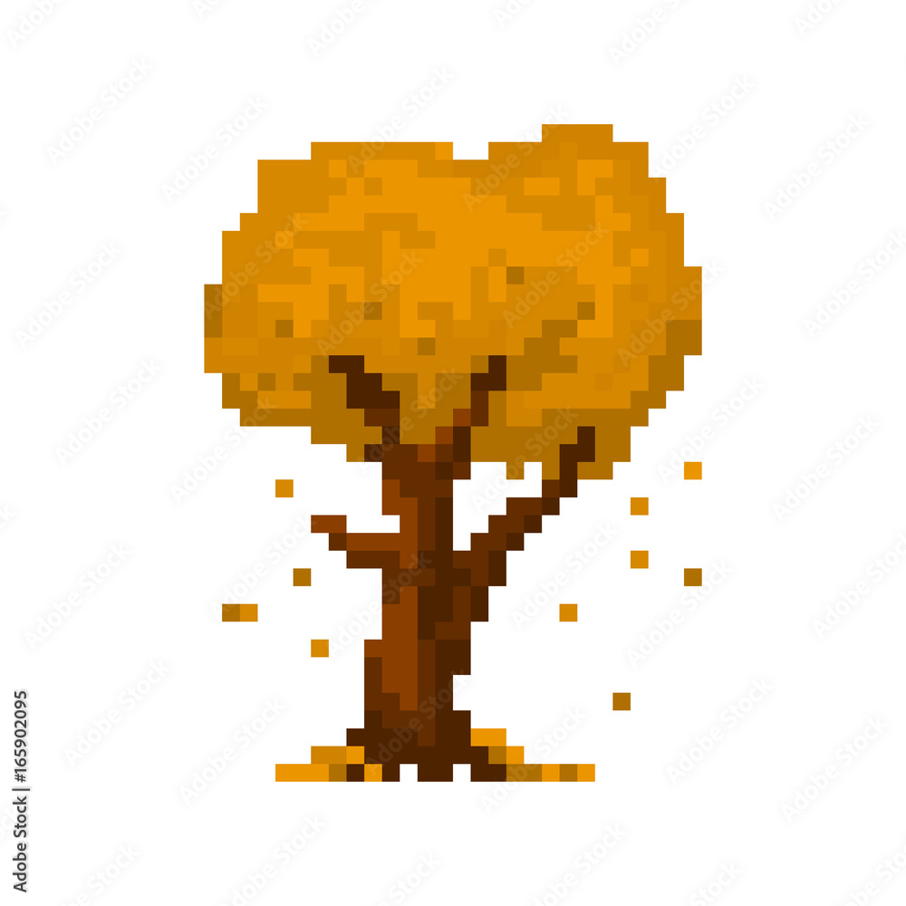 Pixel autumn yellow tree for games and applications