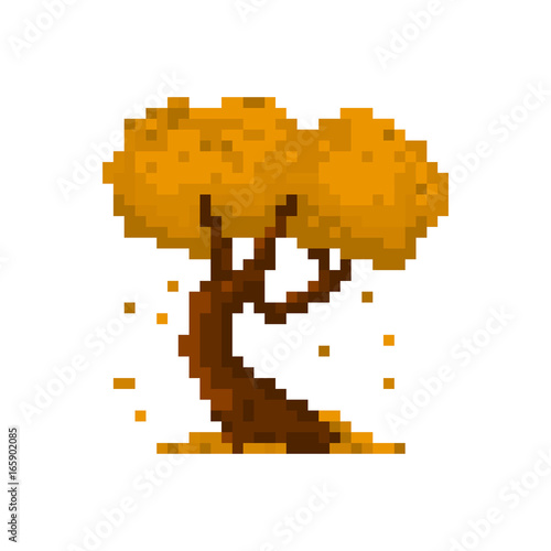 Pixel autumn yellow tree for games and applications