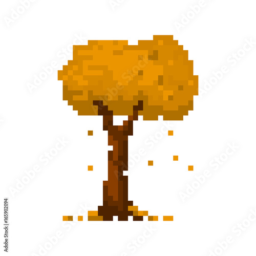 Pixel autumn yellow tree for games and applications