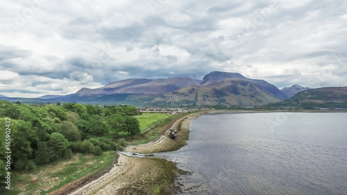 Aerial view of the abandoned ship wreck in Fort William with Ben Nevis in the background photo