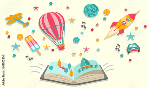 Open book dreams with abstract elements