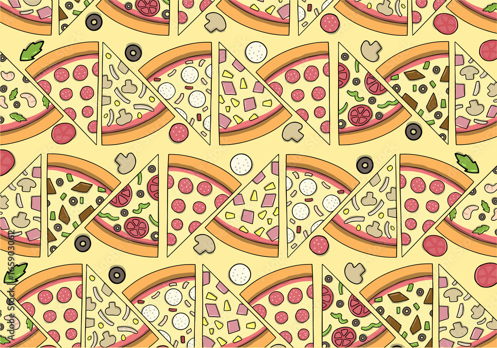 Fototapeta premium Delicious Pizza Pattern with ingredients