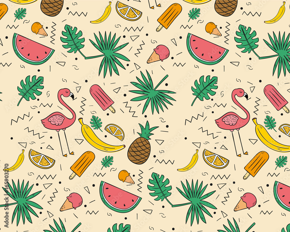 Hand Drawn tropical fruits pattern Hand Drawn tropical fruits pattern
