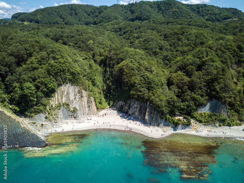 Kiselev Rock. Forest Kadosh. Aerial view on coastline. Tuapse. Russia. Kiselev Rock. Forest Kadosh. Aerial view on coastline. Tuapse. Russia.