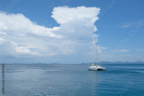 Ship with Cloudy Sky Background