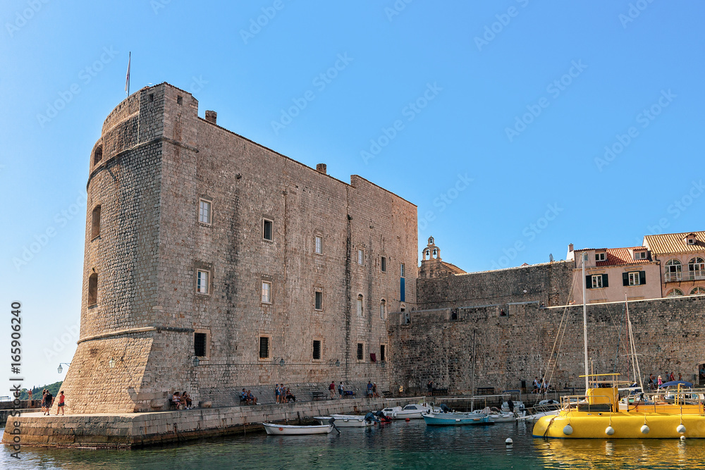 Saint John Fortress and boats at Old port in Dubrovnik