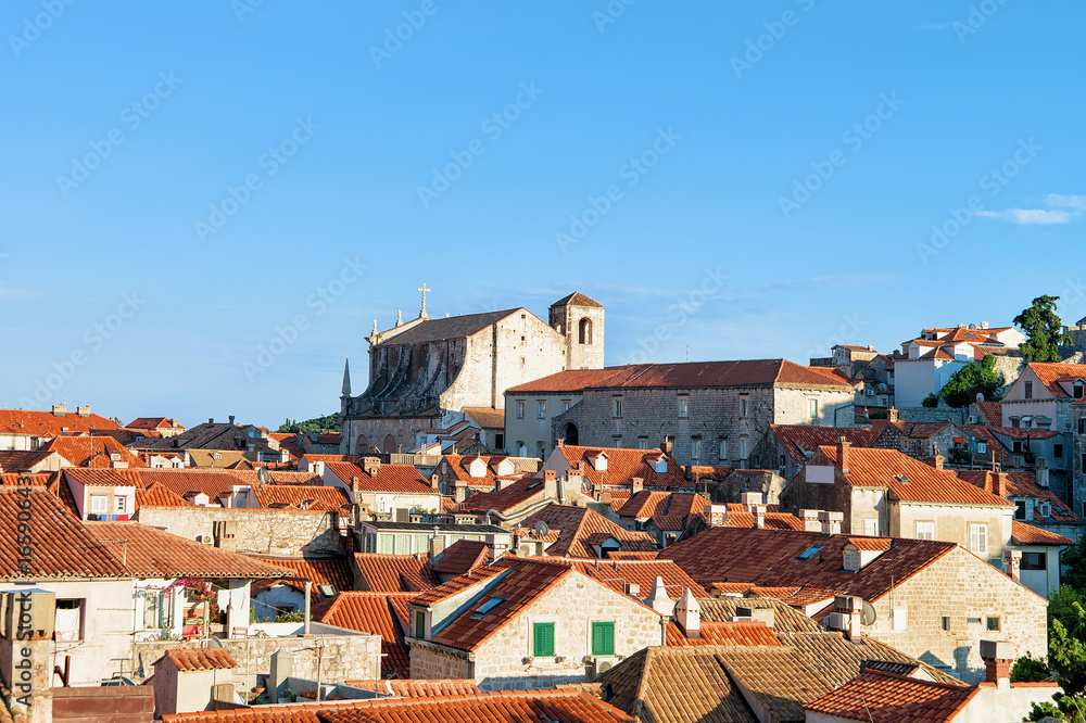 Panorama of Old town of Dubrovnik with red roof tile