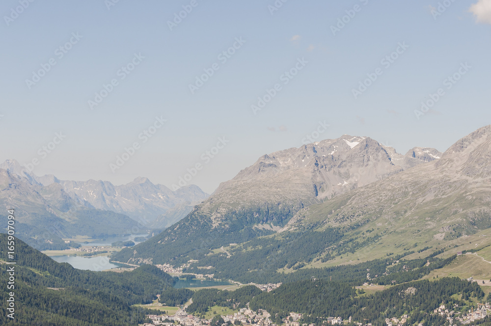 St. Moritz, Dorf, Silvaplana, Silvaplanersee, See, Seenplatte, Piz Julier, Bergsee, Engadin, Oberengadin, Alpen, Graubünden, Sommer, Schweiz
