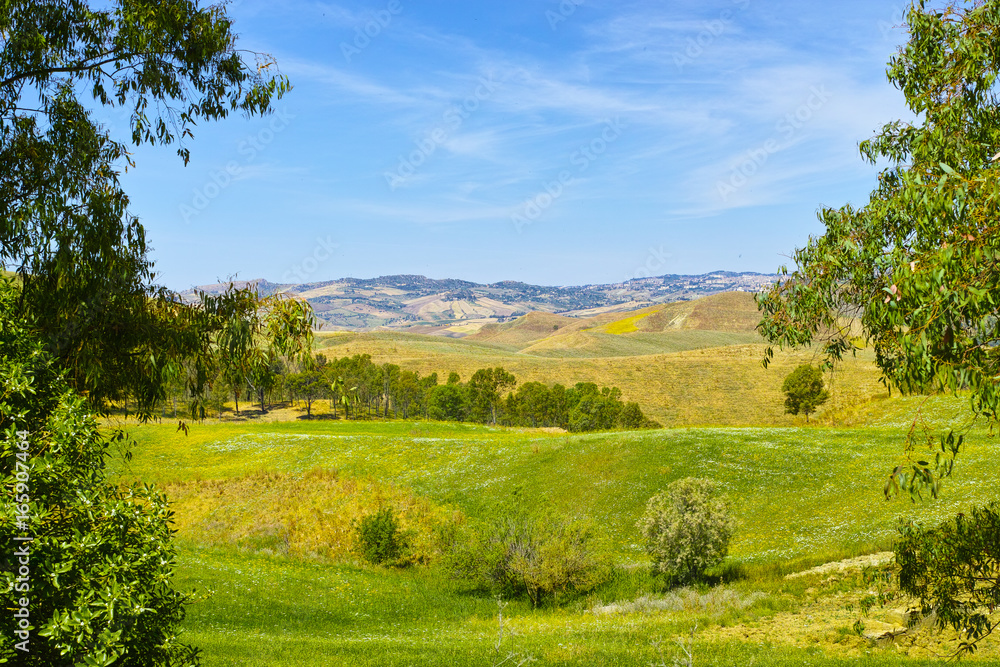 Landscape of middle Sicily between hills and the sea with fields Landscape of middle Sicily between hills and the sea with fields