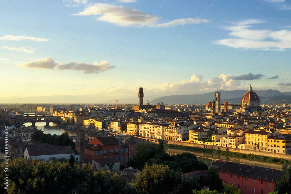 Florence panoramic view on old city skyline at sunset