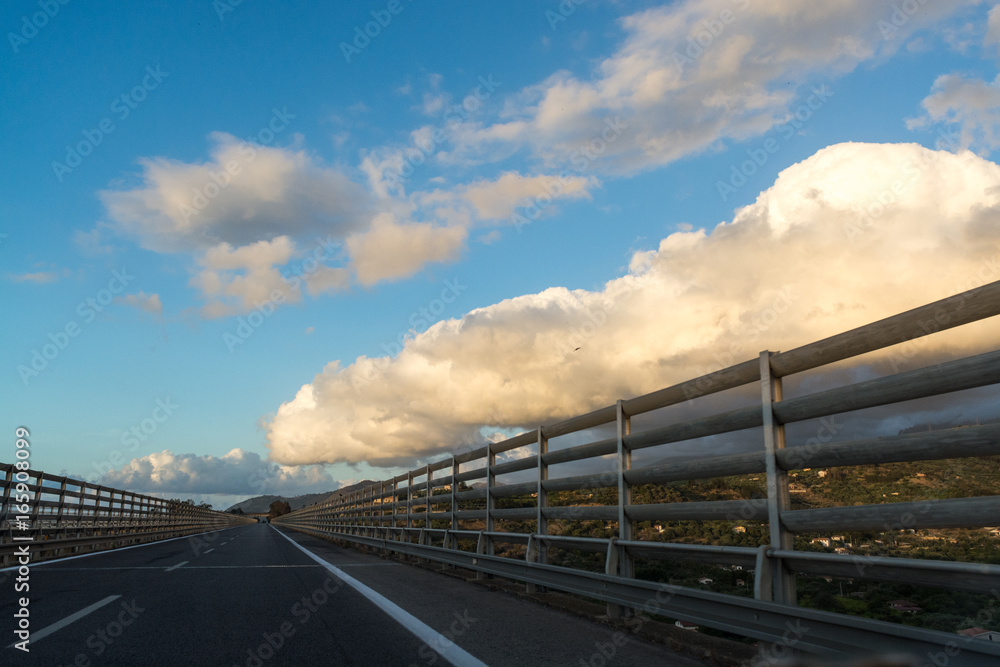 Transportation in Italy, highway on Sicily, view from the car