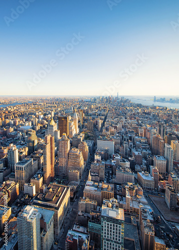 Aerial view on Skyline in Downtown Lower Manhattan NYC America