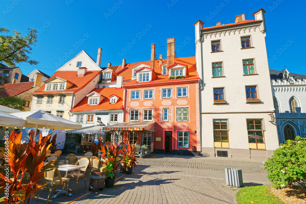 Street open air cafe in historical center of Riga Baltic