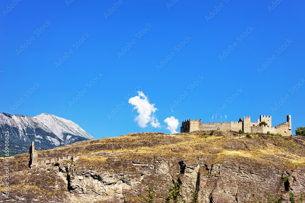 Fototapeta premium Tourbillon castle with landscape at Sion capital Valais Switzerland