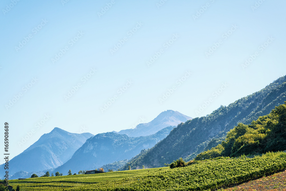 Landscape of Sion with Bernese Alps mountains capital Valais Switzerland