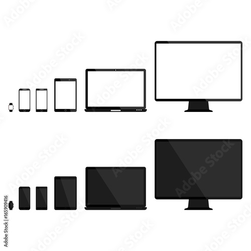 Set of blank screens of devices. Computer monitor, laptop, tablet and smartphone