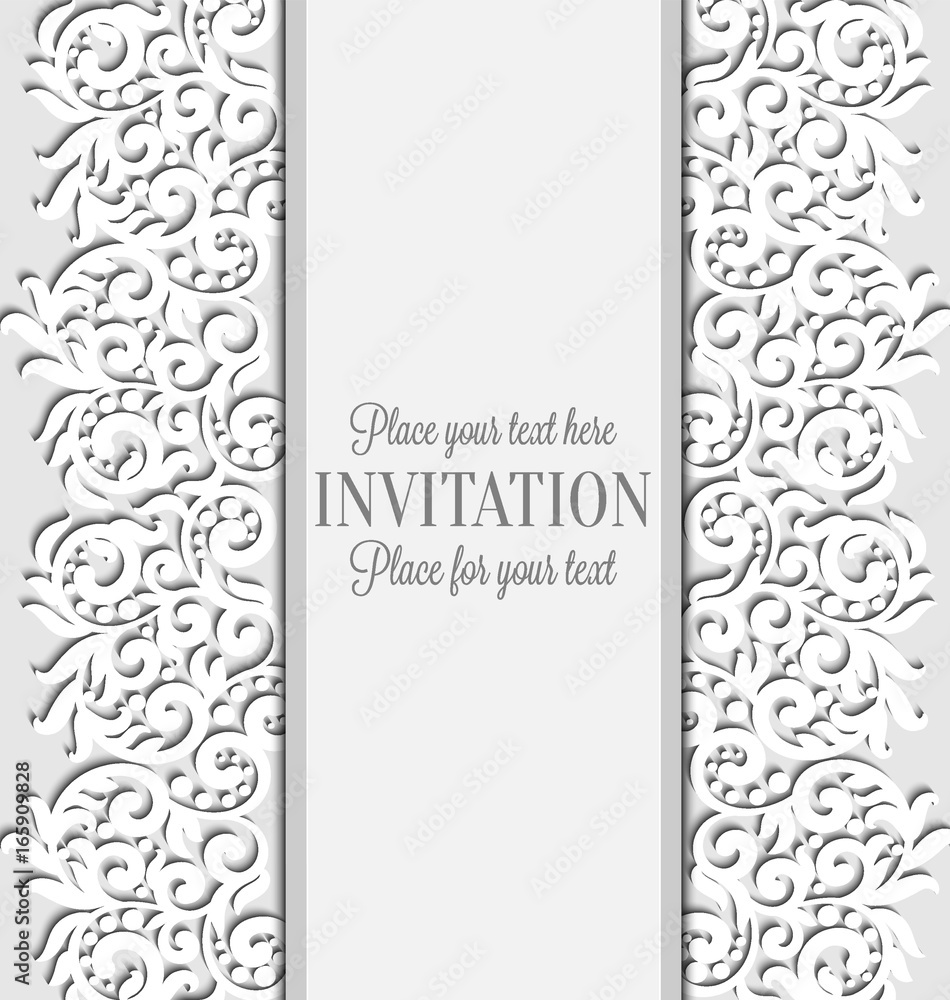 Wedding card with paper lace frame, lacy doily