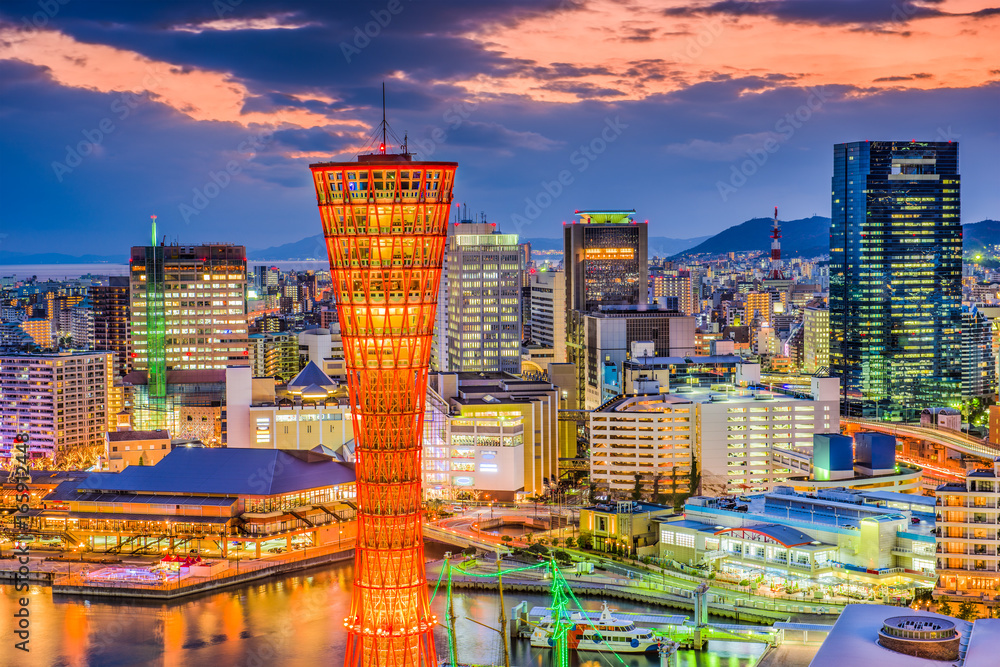 Obraz premium Kobe, japoński port i panoramę.