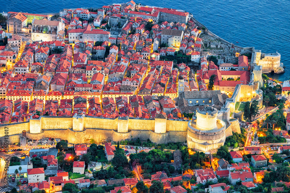 Evening view on Dubrovnik Old town and Adriatic Sea Croatia