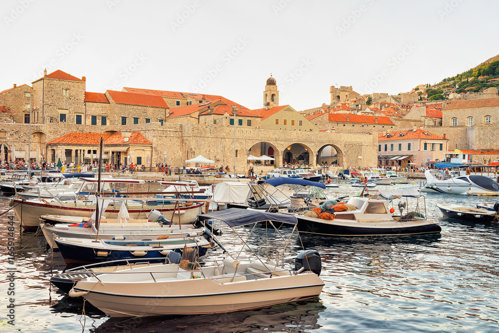 Boats in Old port in Dubrovnik