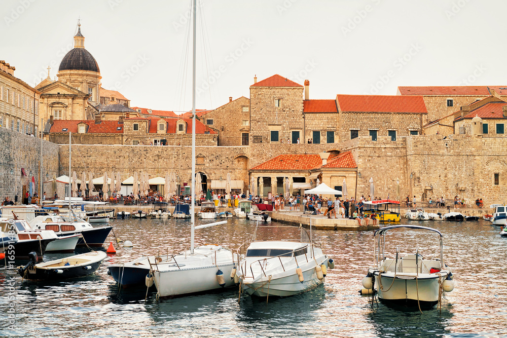 Boats in Old port in Dubrovnik Croatia