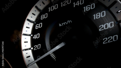 Close up shot of a speed meter in a car