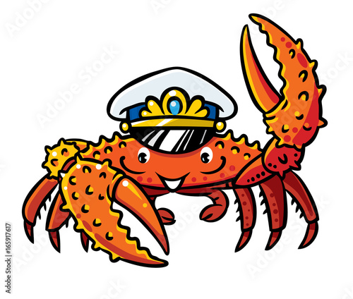 Crab in marine captain cap
