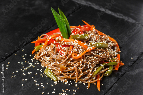 Delicious Buckwheat Noodles with Vegetables and Sesame
