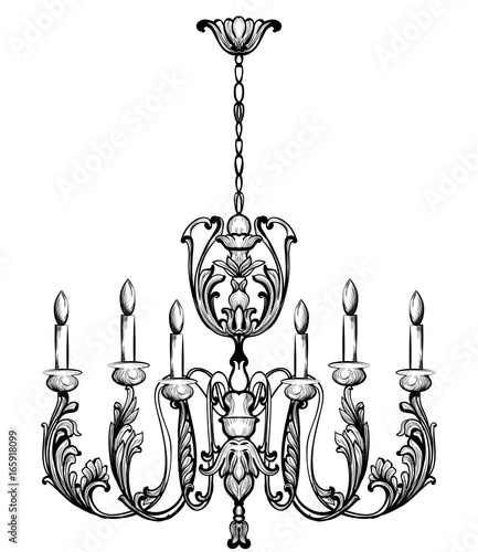 Rich Baroque Classic chandelier. Luxury decor accessory design. Vector illust...