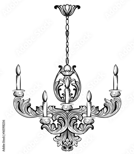 Rich Baroque Classic chandelier. Luxury decor accessory design. Vector illust...