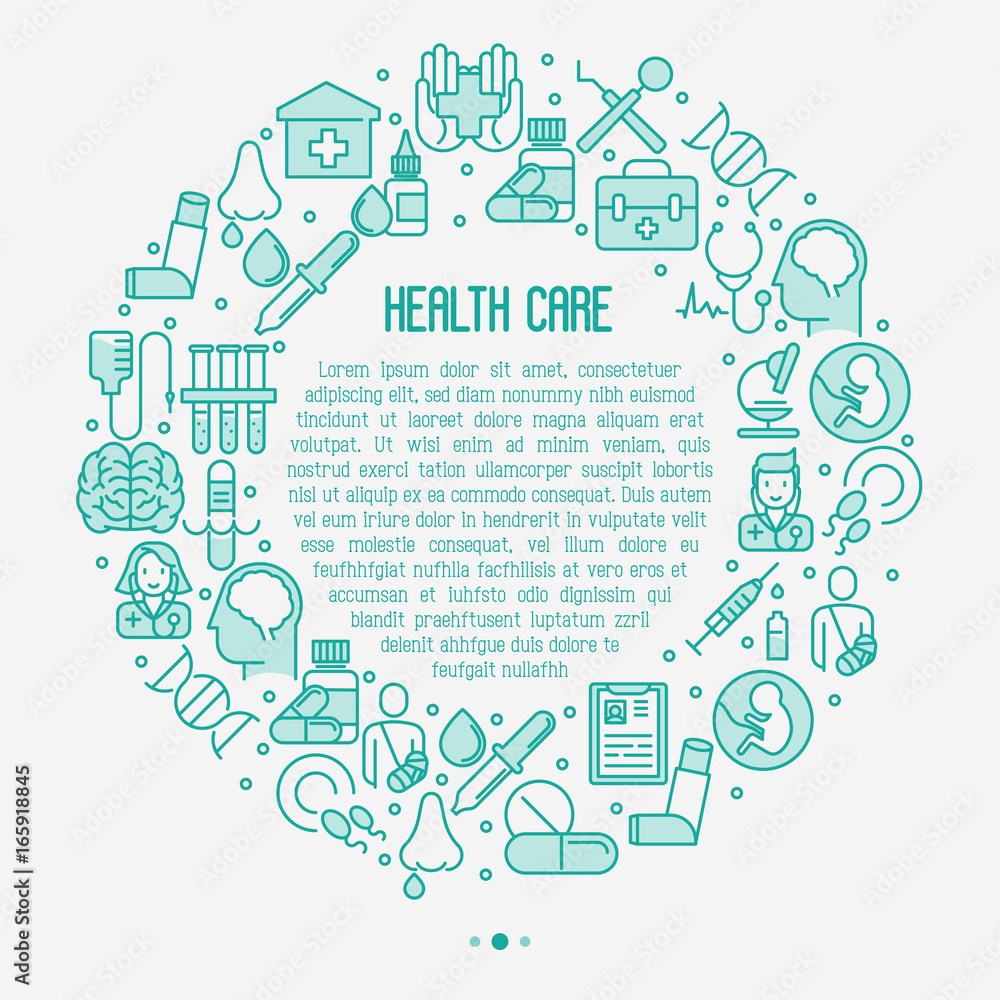 Health care concept in circle with thin line icons related to hospital, clinic, laboratory. Vector illustration for conclusion, banner, web page. Health care concept in circle with thin line icons related to hospital, clinic, laboratory. Vector illustration for conclusion, banner, web page.
