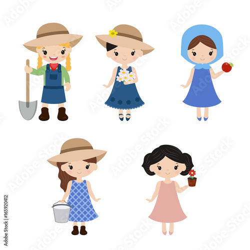 Set of farmer girls