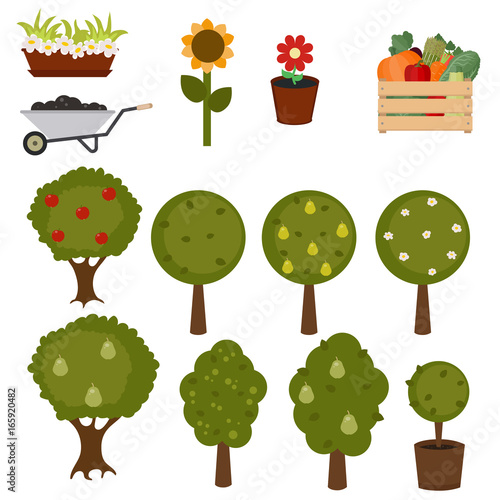 Set of trees and gardening icons