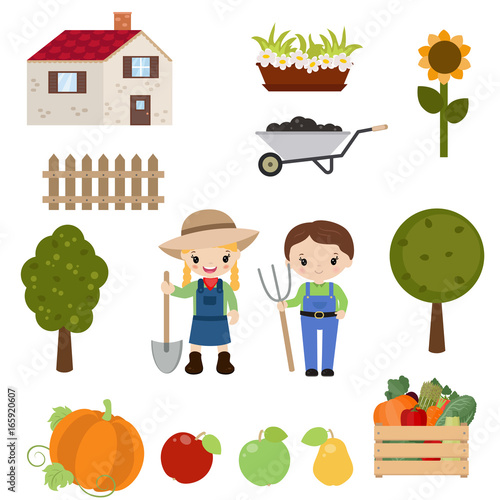 Set of trees and gardening icons