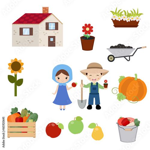 Set of trees and gardening icons