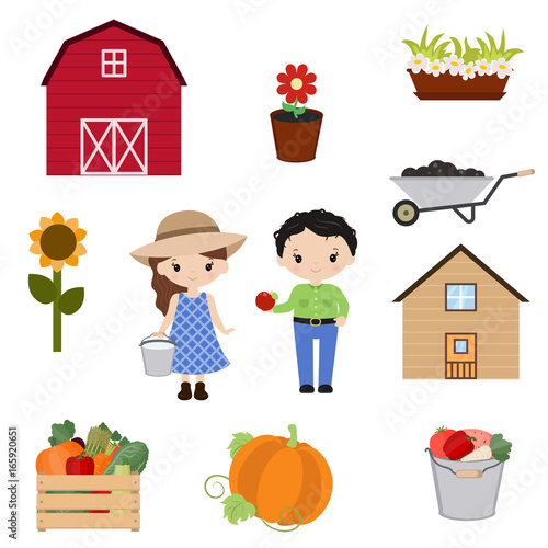 Set of trees and gardening icons