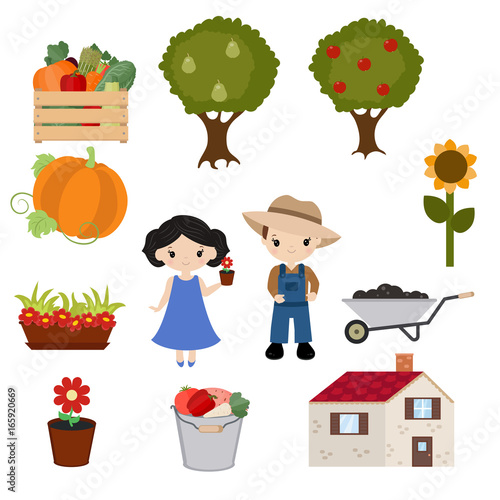 Set of trees and gardening icons