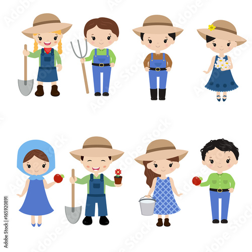 Set of farmer girls and boys