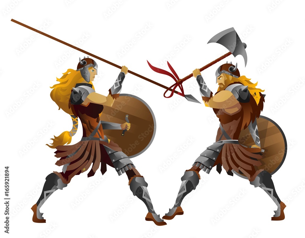 Φωτογραφία viking barbarian attack man and female