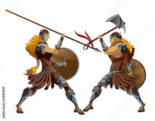 viking barbarian attack man and female