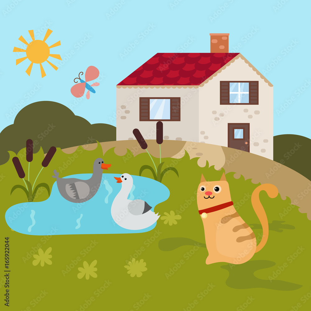 Fototapeta premium Cartoon farm landscape