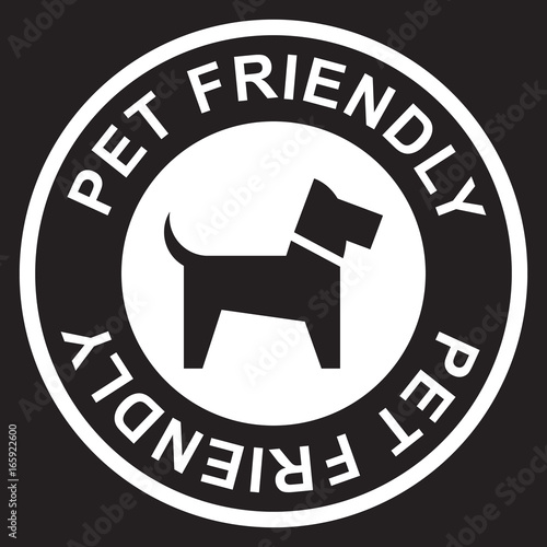 Pet friendly stamp, white isolated on black background, vector illustration.
