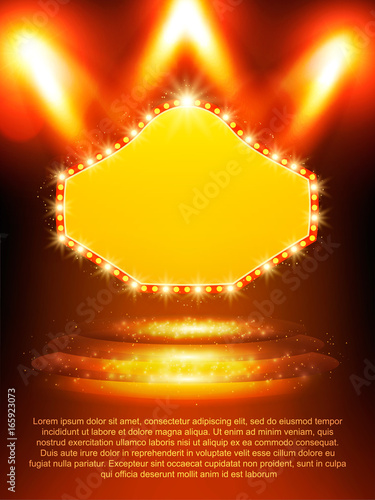 Poster Template banner with podium and spotlights.  Design for presentation, banner, concert, show